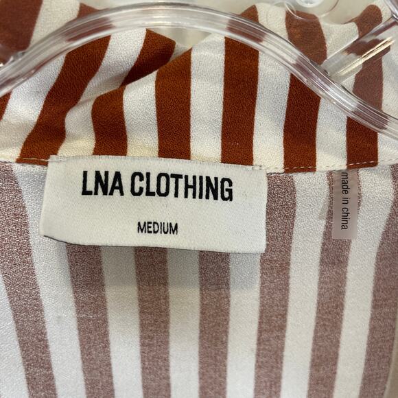 Evereve LNA Alpine Drawstring Button Down Shirt Brown Ivory Relaxed Beachy M - Picture 4 of 8